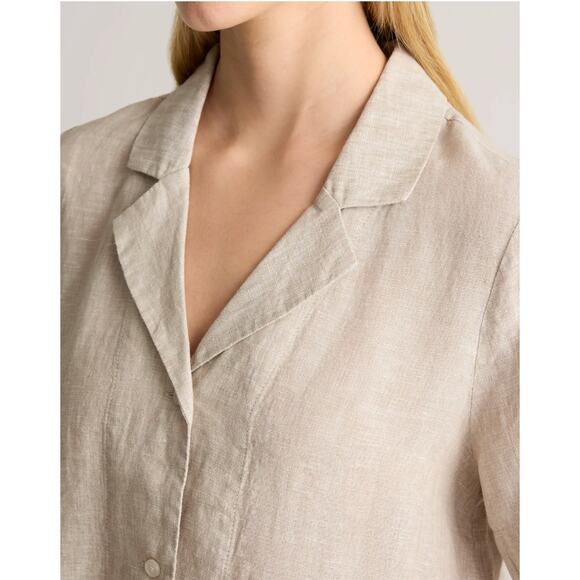 Quince 100% European Linen Short Sleeve Shirt Large Tan Flax Button Down - Picture 4 of 12